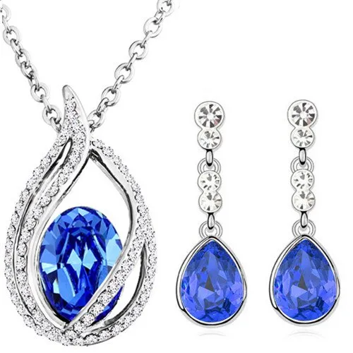 Austrian Crystal Teardrop and Flame Necklace & Earrings Fashion Jewelry Set