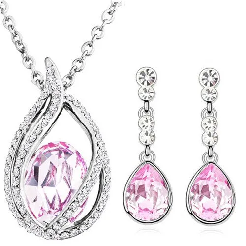 Austrian Crystal Teardrop and Flame Necklace & Earrings Fashion Jewelry Set