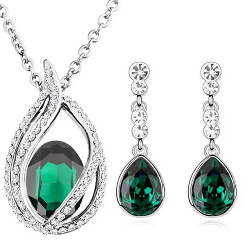 Austrian Crystal Teardrop and Flame Necklace & Earrings Fashion Jewelry Set