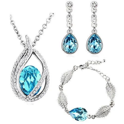 Austrian Crystal Teardrop and Flame Necklace & Earrings Fashion Jewelry Set