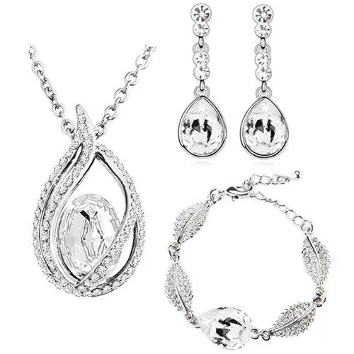 Austrian Crystal Teardrop and Flame Necklace & Earrings Fashion Jewelry Set