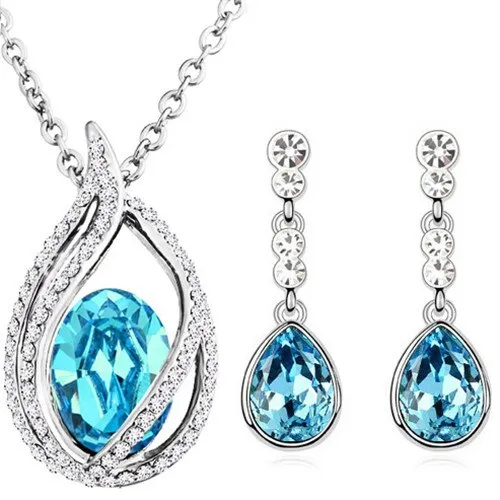 Austrian Crystal Teardrop and Flame Necklace & Earrings Fashion Jewelry Set