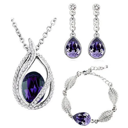 Austrian Crystal Teardrop and Flame Necklace & Earrings Fashion Jewelry Set