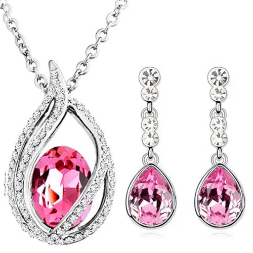 Austrian Crystal Teardrop and Flame Necklace & Earrings Fashion Jewelry Set