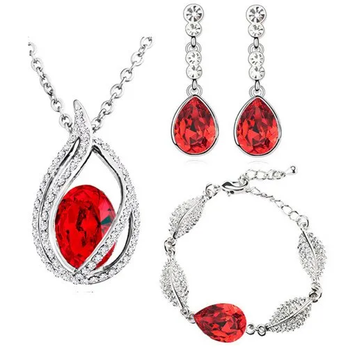 Austrian Crystal Teardrop and Flame Necklace & Earrings Fashion Jewelry Set