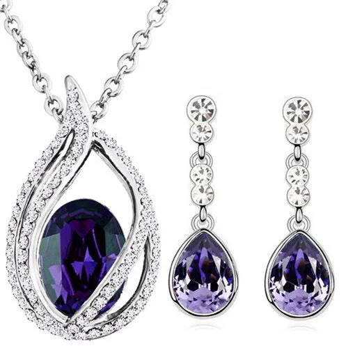 Austrian Crystal Teardrop and Flame Necklace & Earrings Fashion Jewelry Set