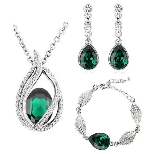 Austrian Crystal Teardrop and Flame Necklace & Earrings Fashion Jewelry Set