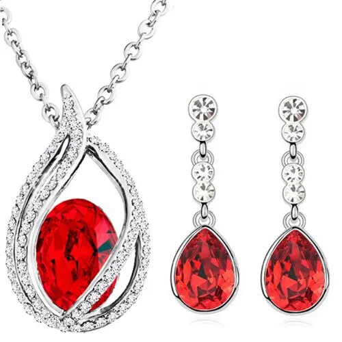 Austrian Crystal Teardrop and Flame Necklace & Earrings Fashion Jewelry Set