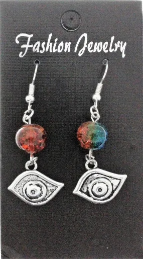 AVBeads Jewelry Charm Earrings Dangle Silver Hook Beaded Blue Orange Eye