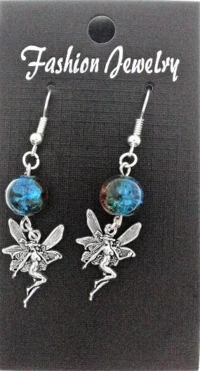 AVBeads Jewelry Charm Earrings Dangle Silver Hook Beaded Blue Orange Fairy Nymph