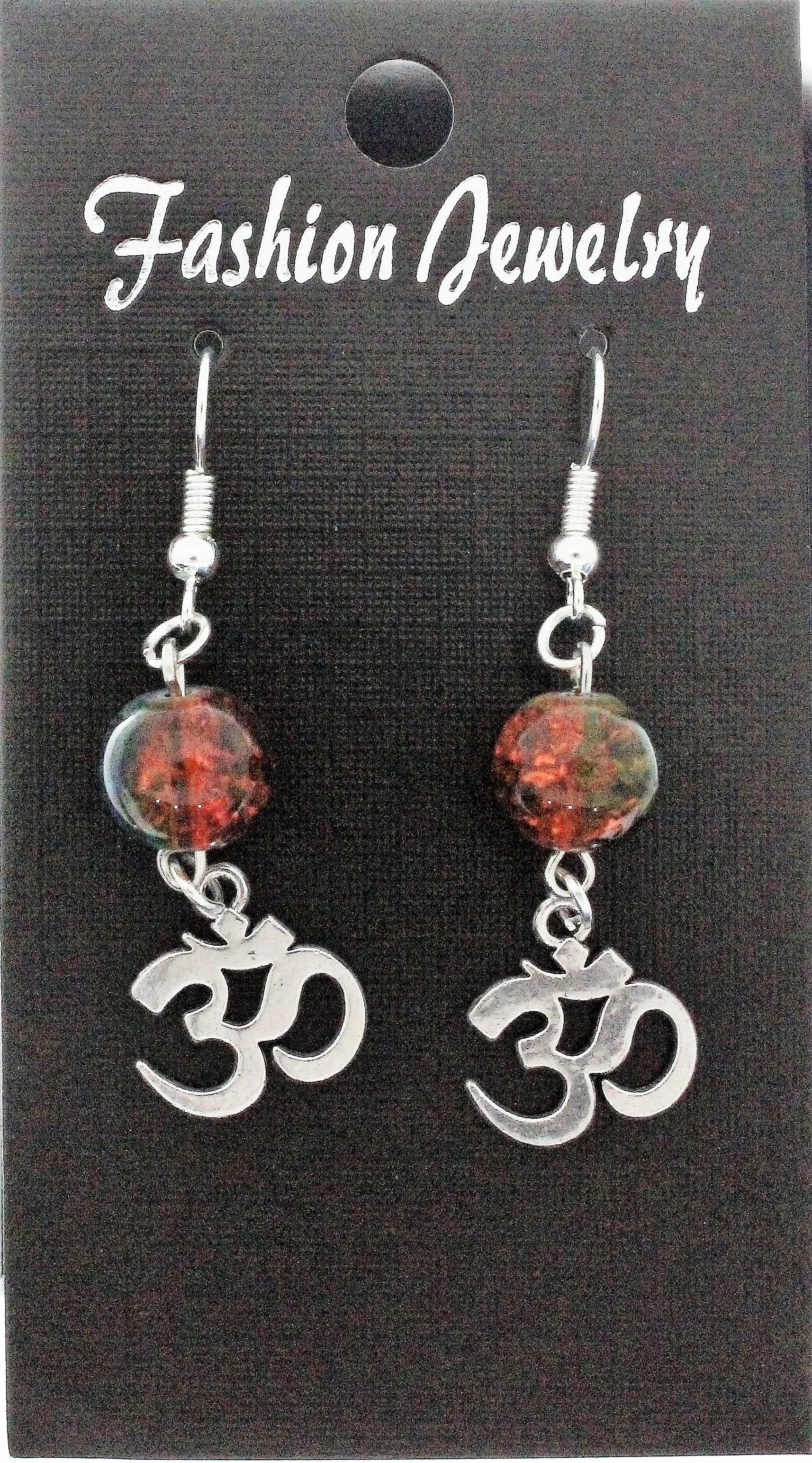 AVBeads Jewelry Charm Earrings Dangle Silver Hook Beaded Blue Orange Om Aum