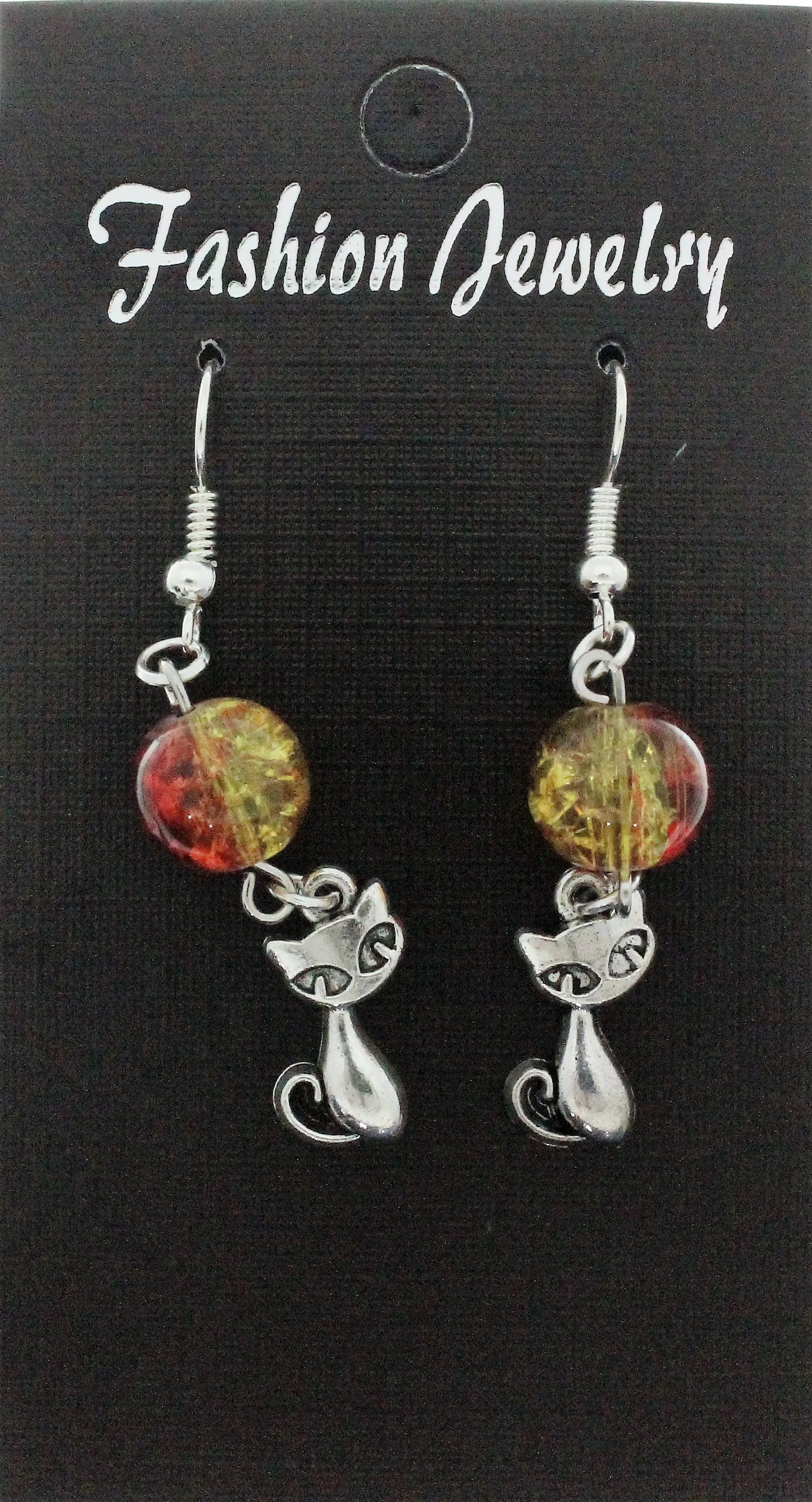 AVBeads Jewelry Charm Earrings Dangle Silver Hook Beaded Red Yellow Cat