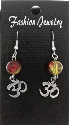 AVBeads Jewelry Charm Earrings Dangle Silver Hook Beaded Red Yellow Om Aum