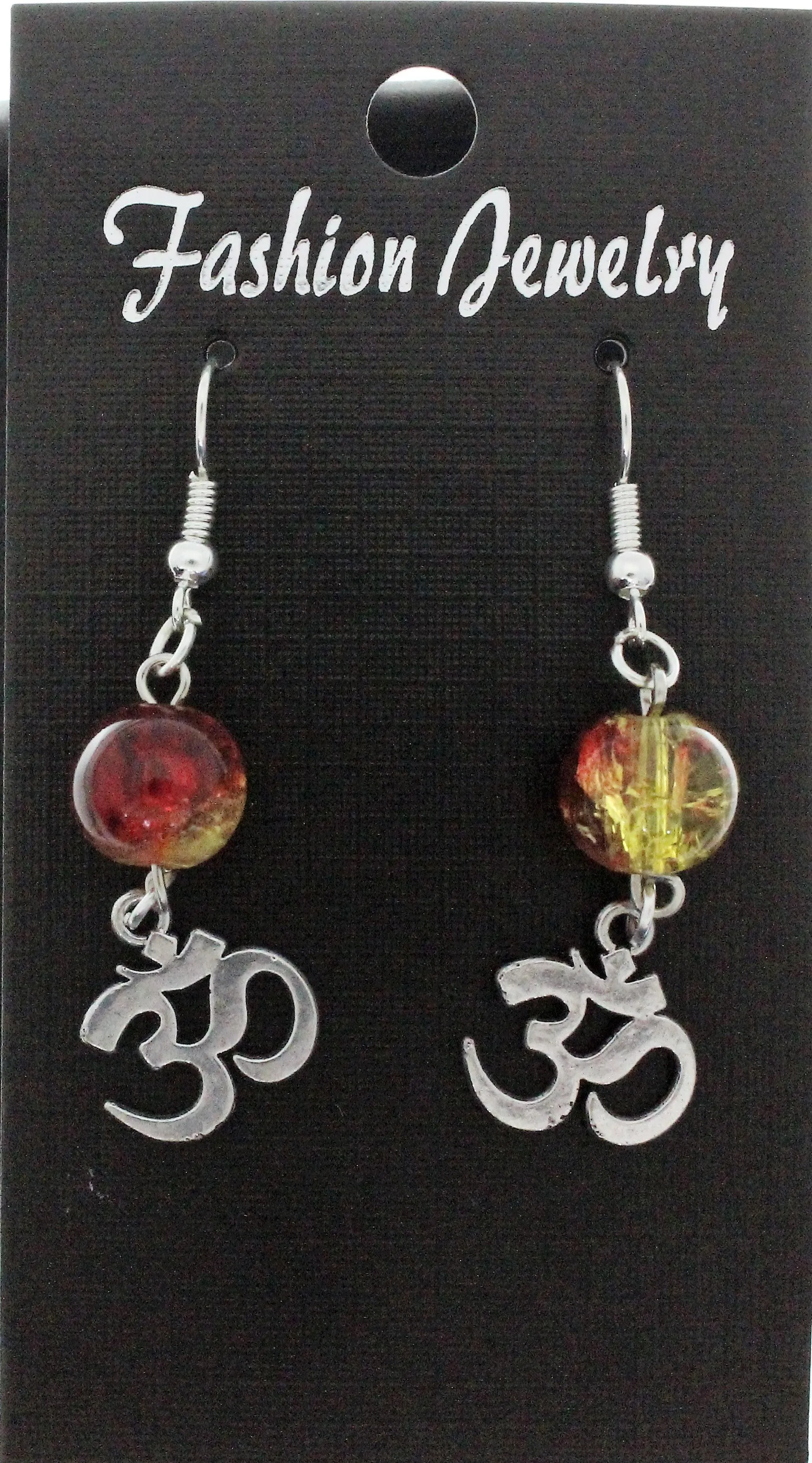 AVBeads Jewelry Charm Earrings Dangle Silver Hook Beaded Red Yellow Om Aum