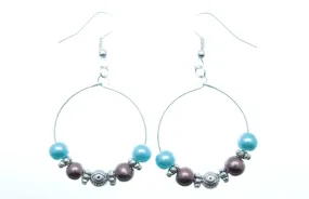 AVBeads Jewelry Hoop Earrings Dangle Silver Plated Hook Beaded Blue Brown