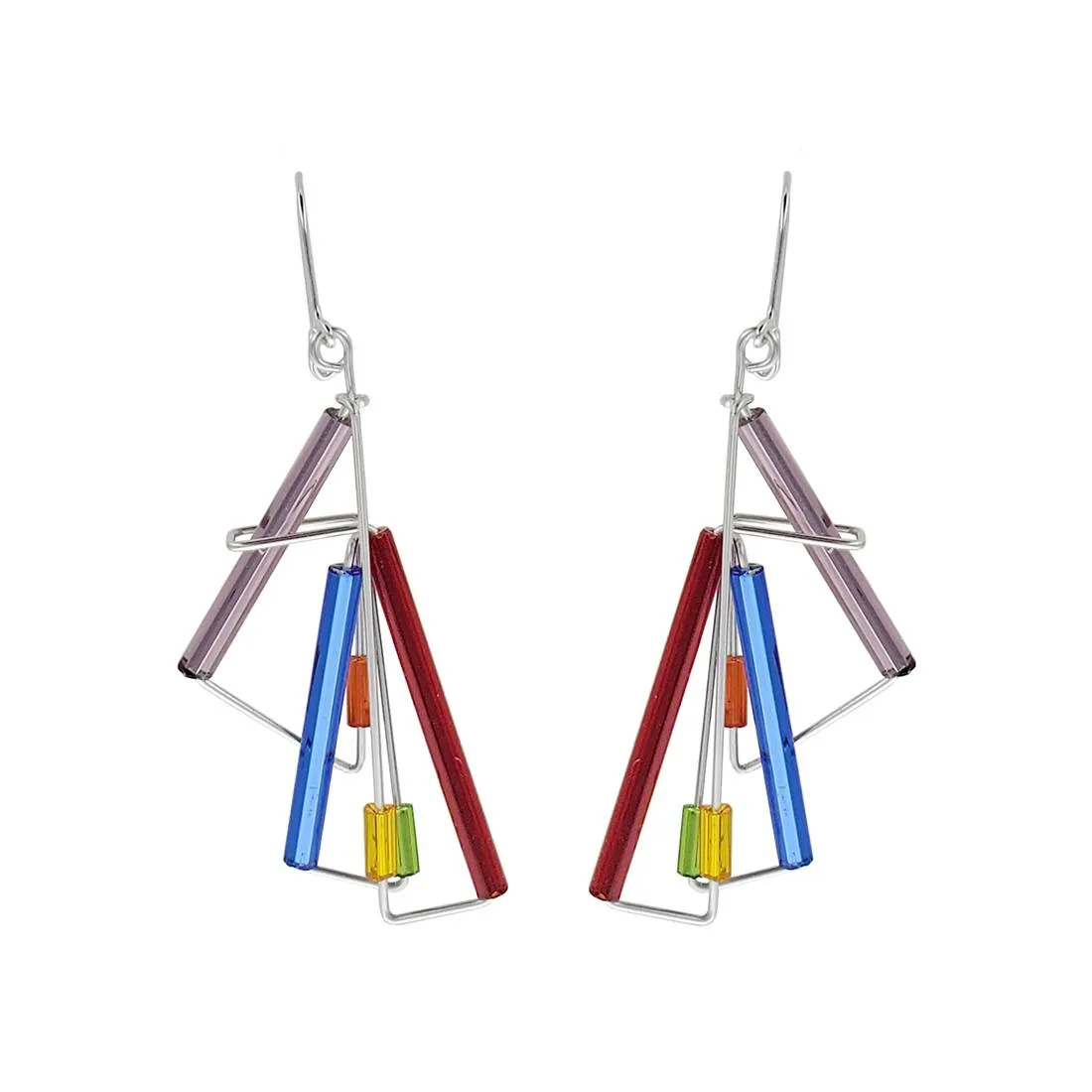 Barbie Levy Abstract Colorful Double Fan Earrings