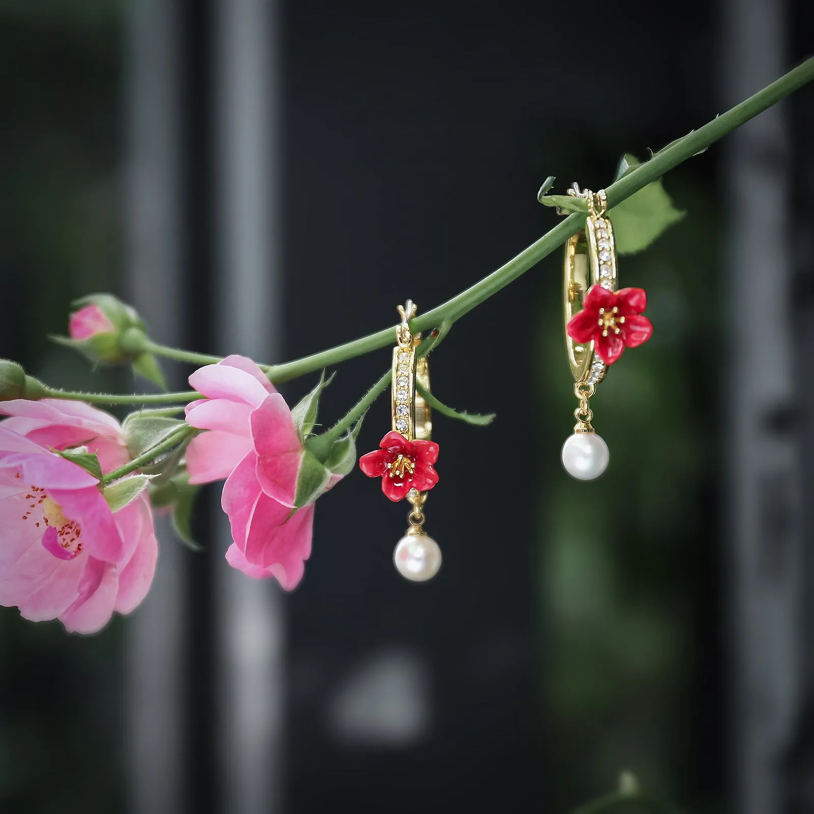 Begonia Flower Hoops Earrings