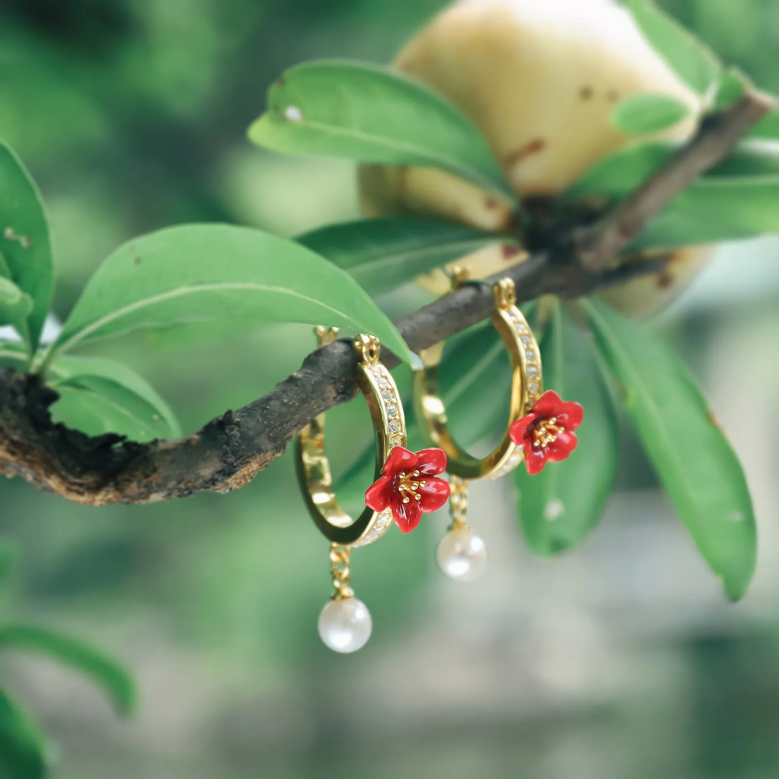 Begonia Flower Hoops Earrings