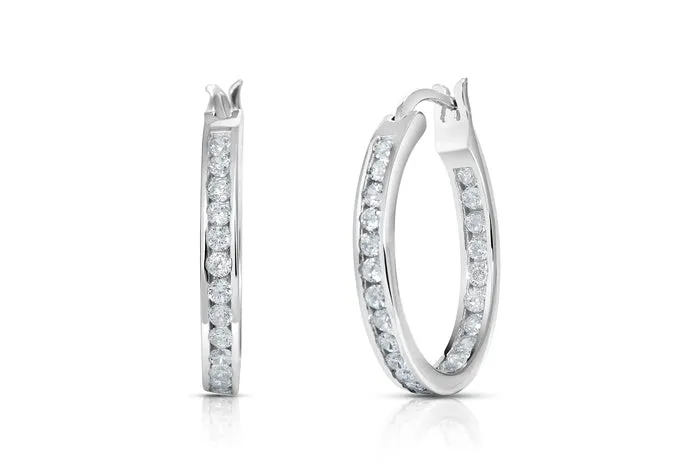 Better Jewelry Hoop Earrings with CZ Stone in&out .925 Sterling Silver