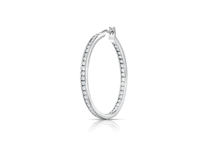 Better Jewelry Hoop Earrings with CZ Stone in&out .925 Sterling Silver