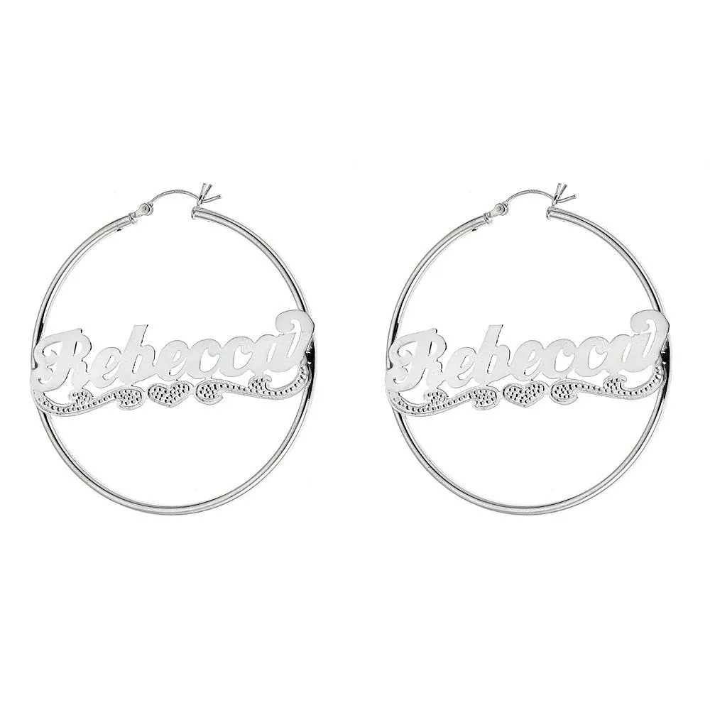 Better Jewelry Vintage Personalized .925 Sterling Silver Textured Heart Nameplate Hoops, 7 grams