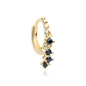 Black Onyx Bezel Drop Charm Hoops