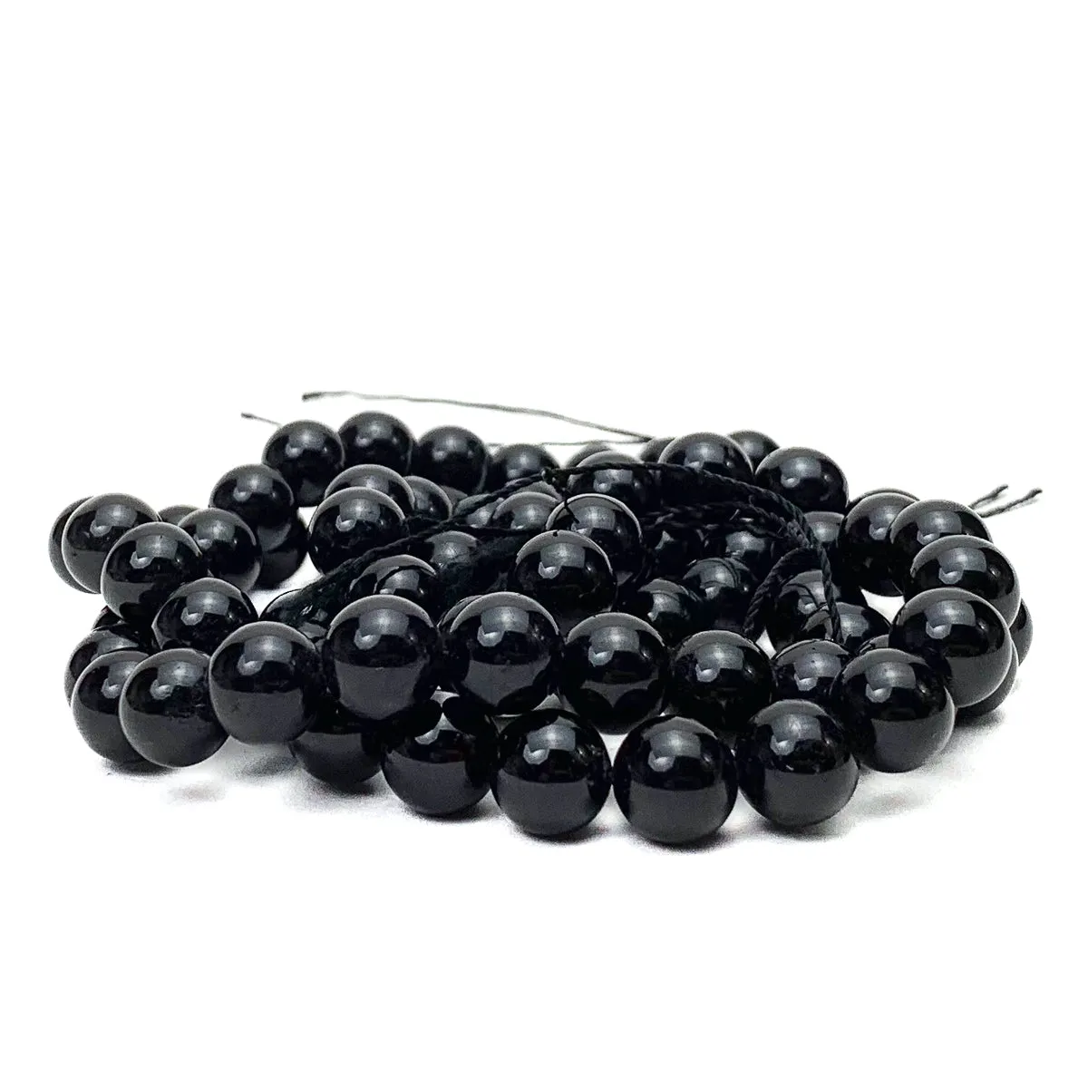 Black Tourmaline 10mm Smooth Rounds Bead Strand