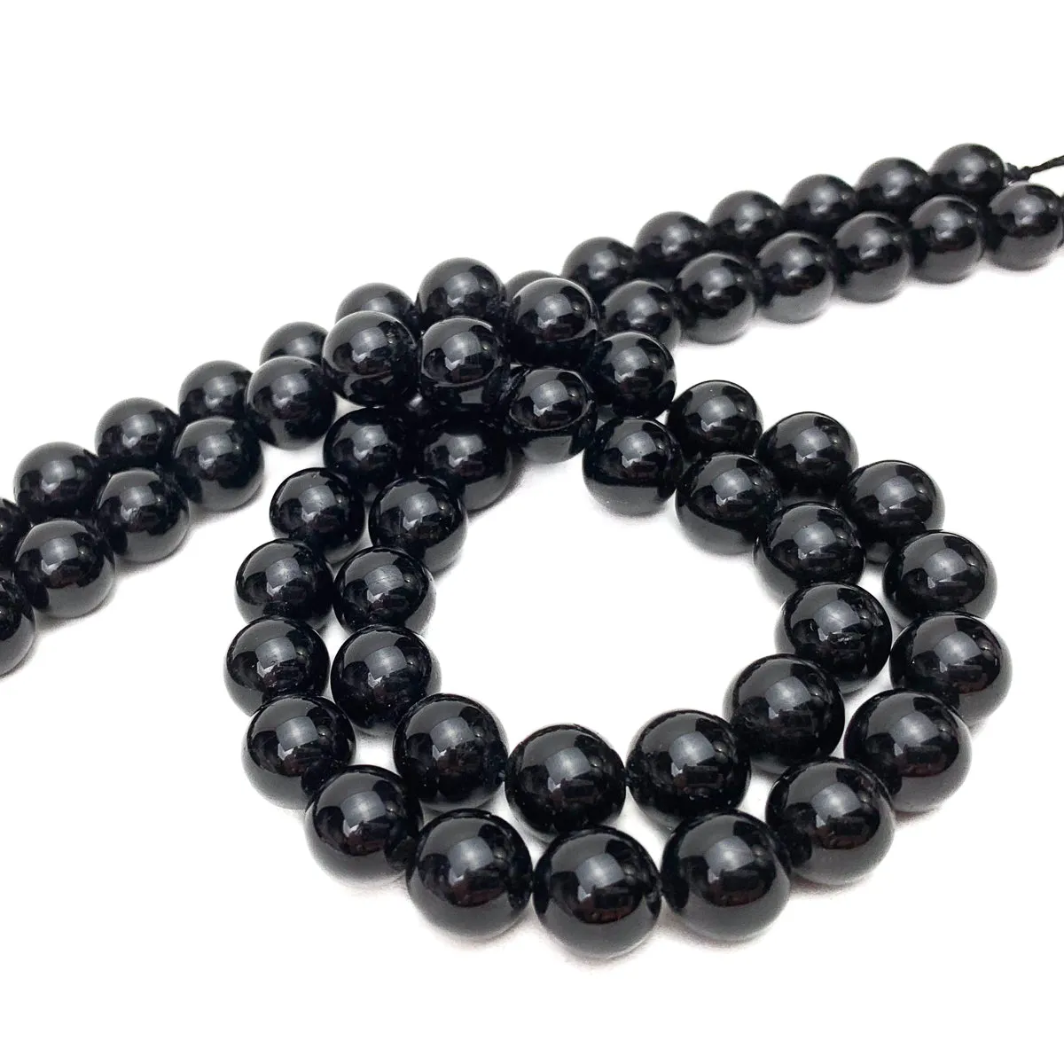 Black Tourmaline 10mm Smooth Rounds Bead Strand