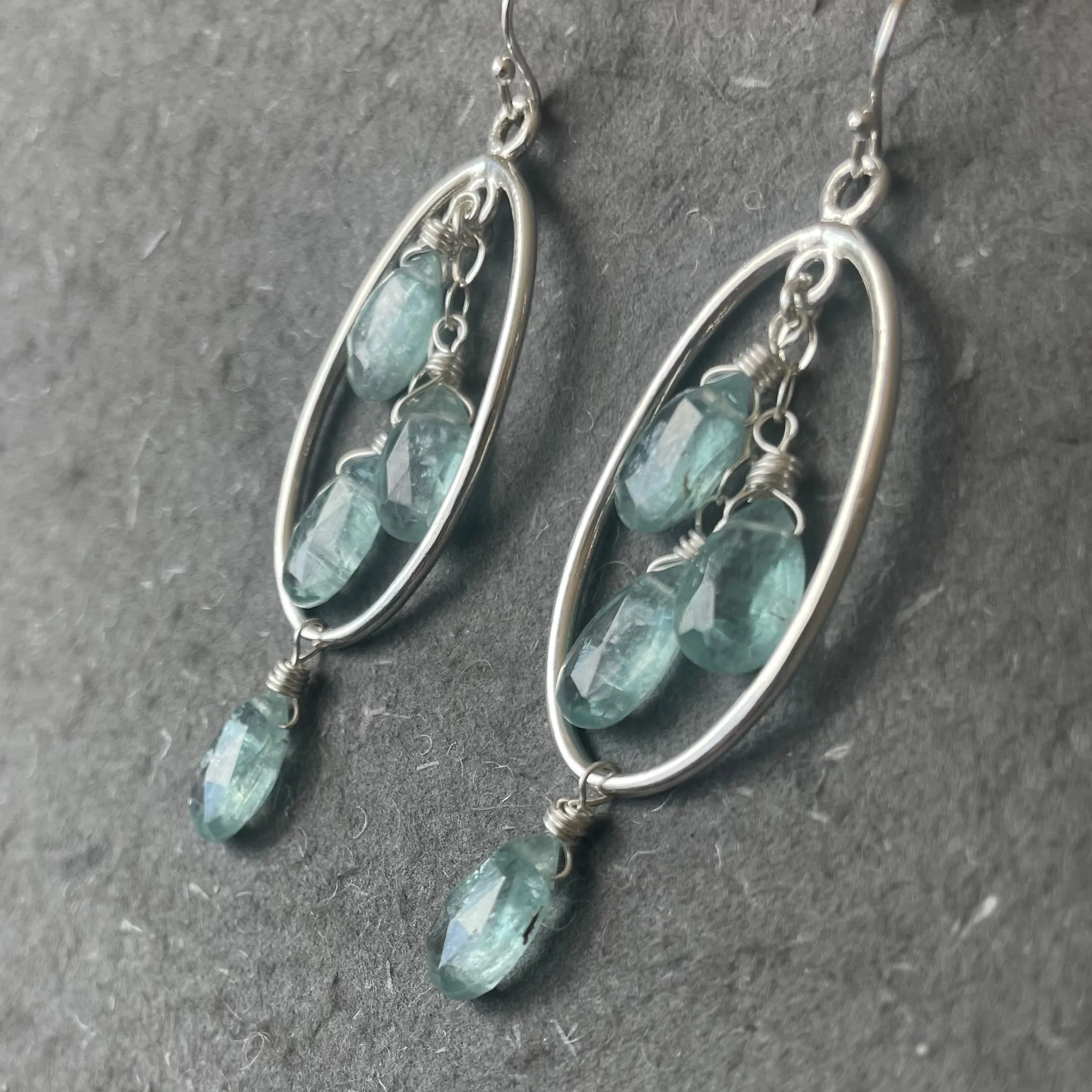 Blue-green Kyanite Oval Hoop Earrings