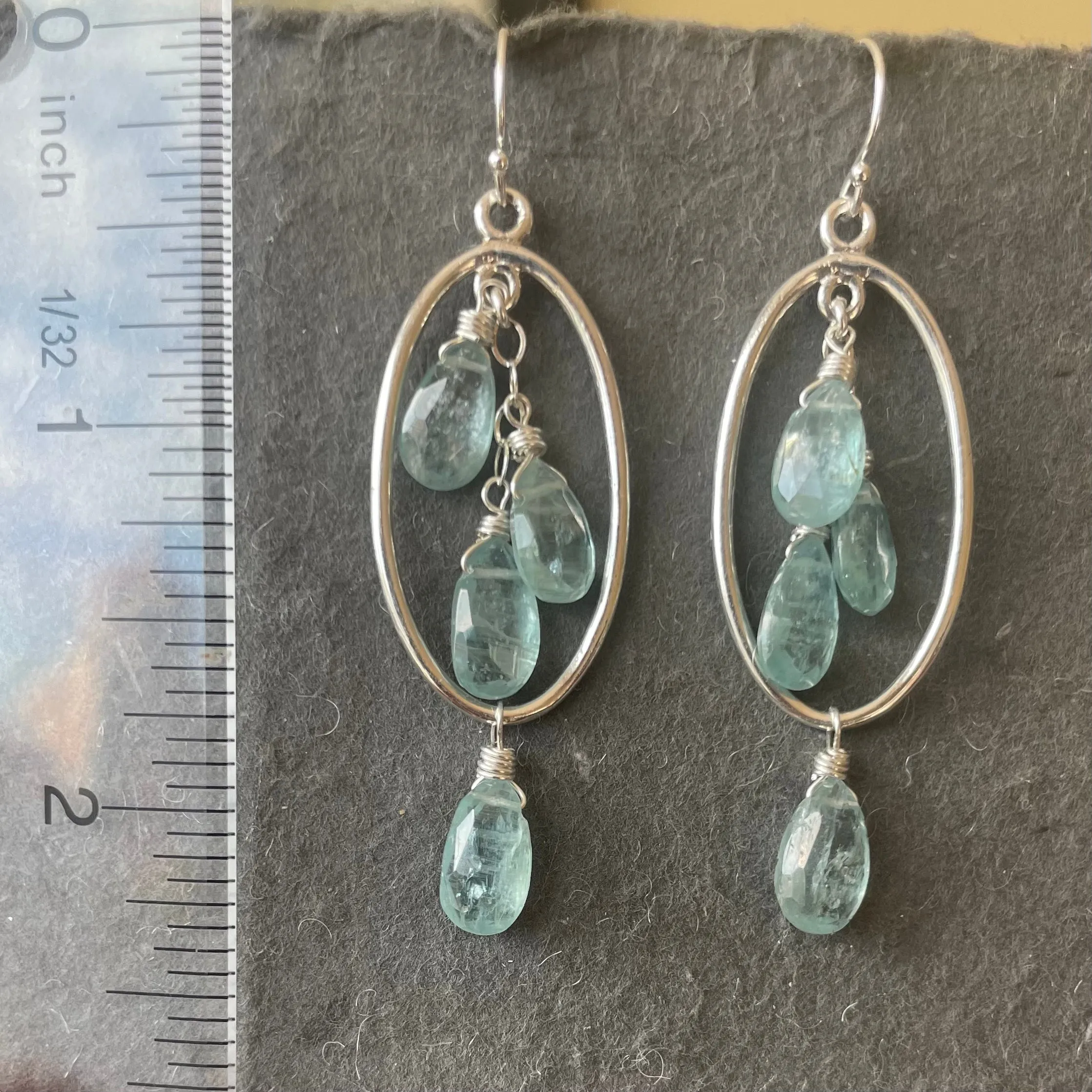 Blue-green Kyanite Oval Hoop Earrings