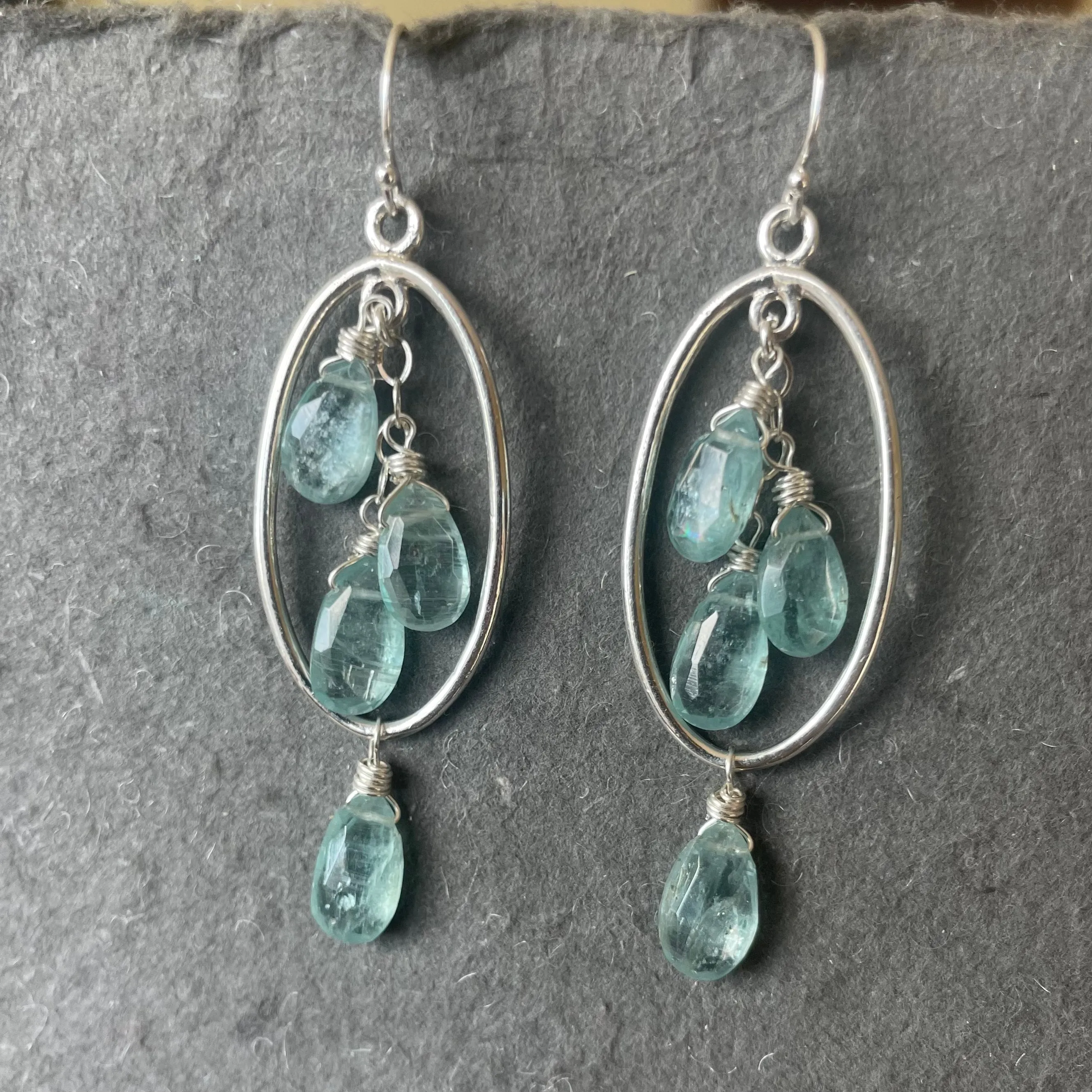 Blue-green Kyanite Oval Hoop Earrings