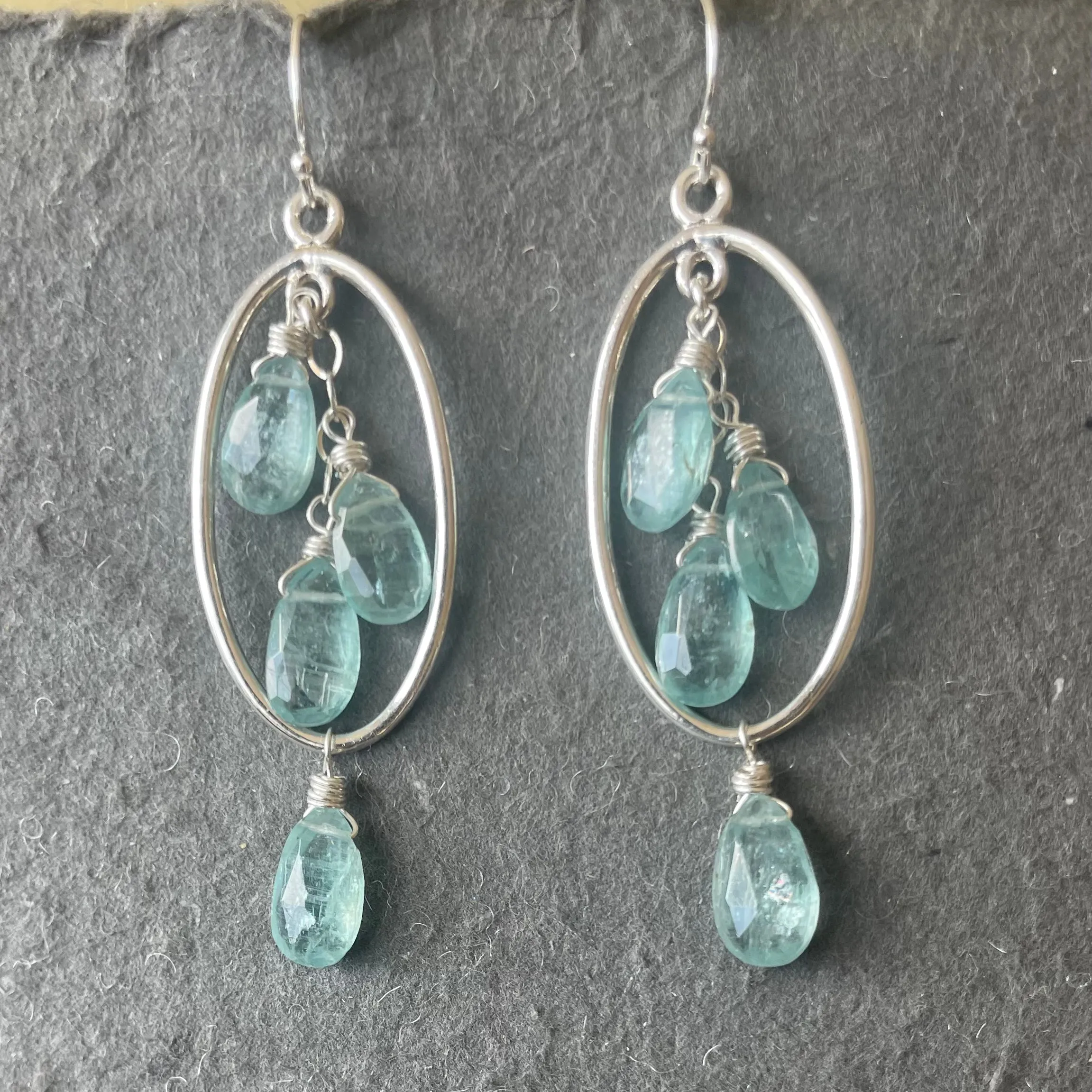 Blue-green Kyanite Oval Hoop Earrings