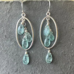 Blue-green Kyanite Oval Hoop Earrings