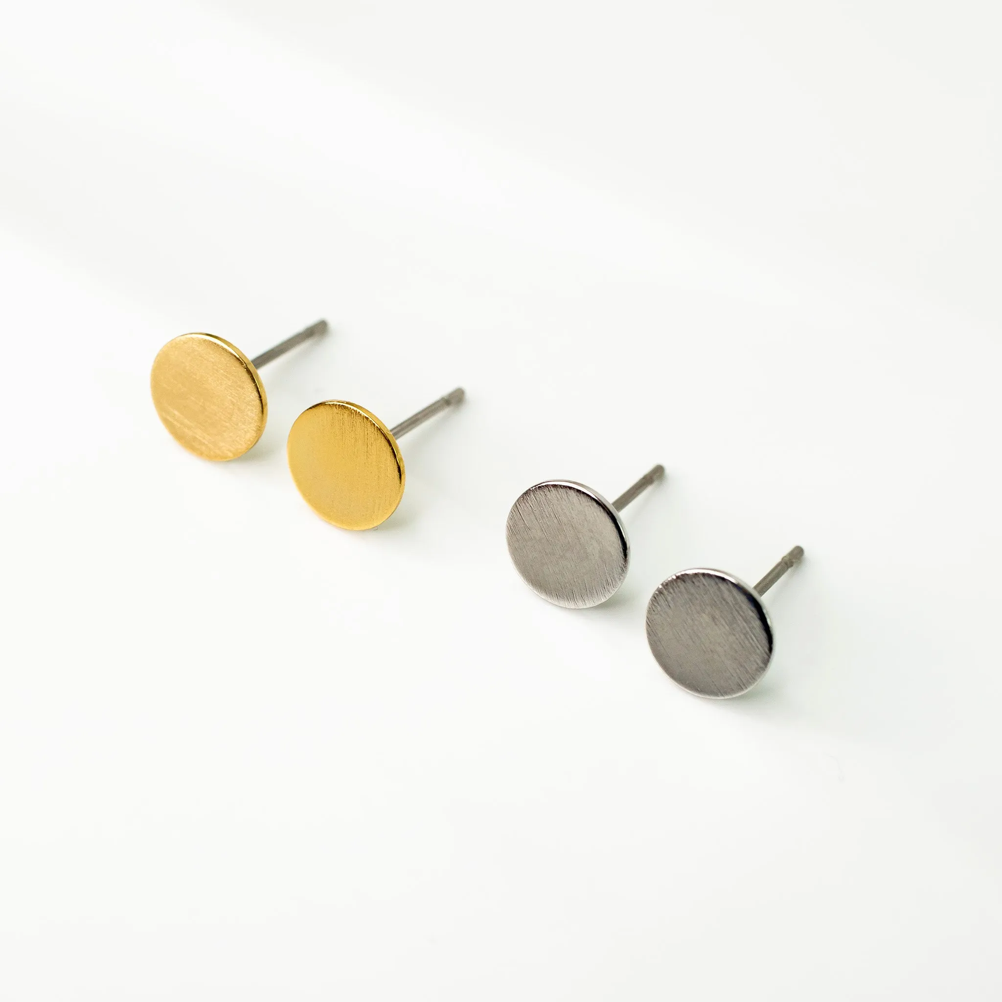 Brushed Circle Dot Stud Earrings