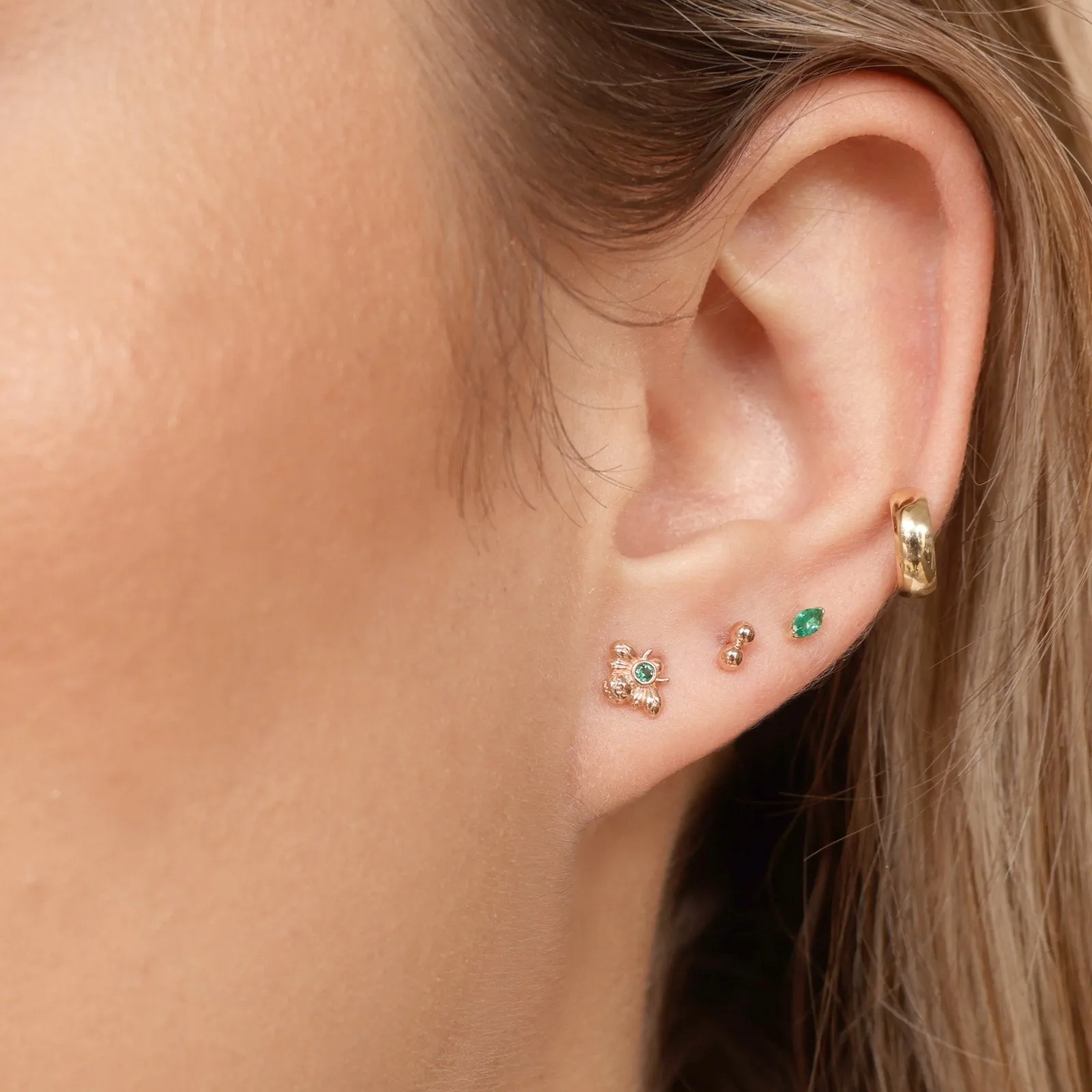 Bubble Hoop Illusion Ear Cuff Earring in Yellow Gold