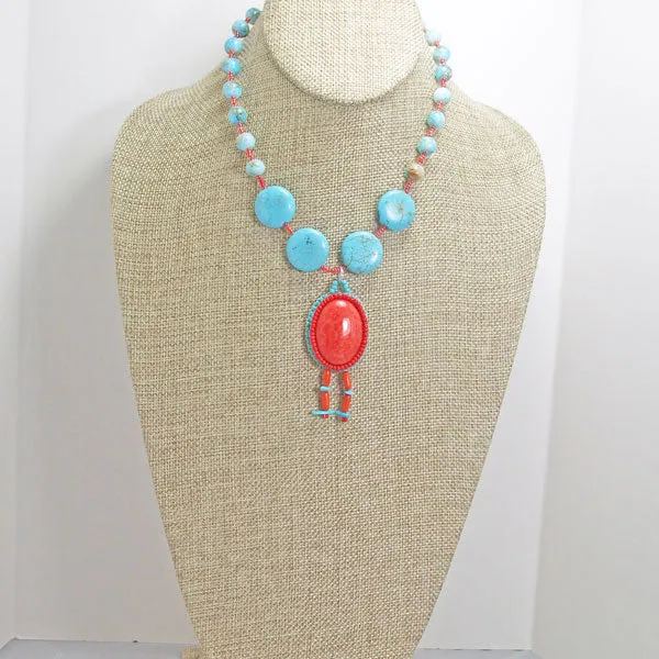 Cache Beaded Red Mountain Jade Gemstone Pendant Necklace