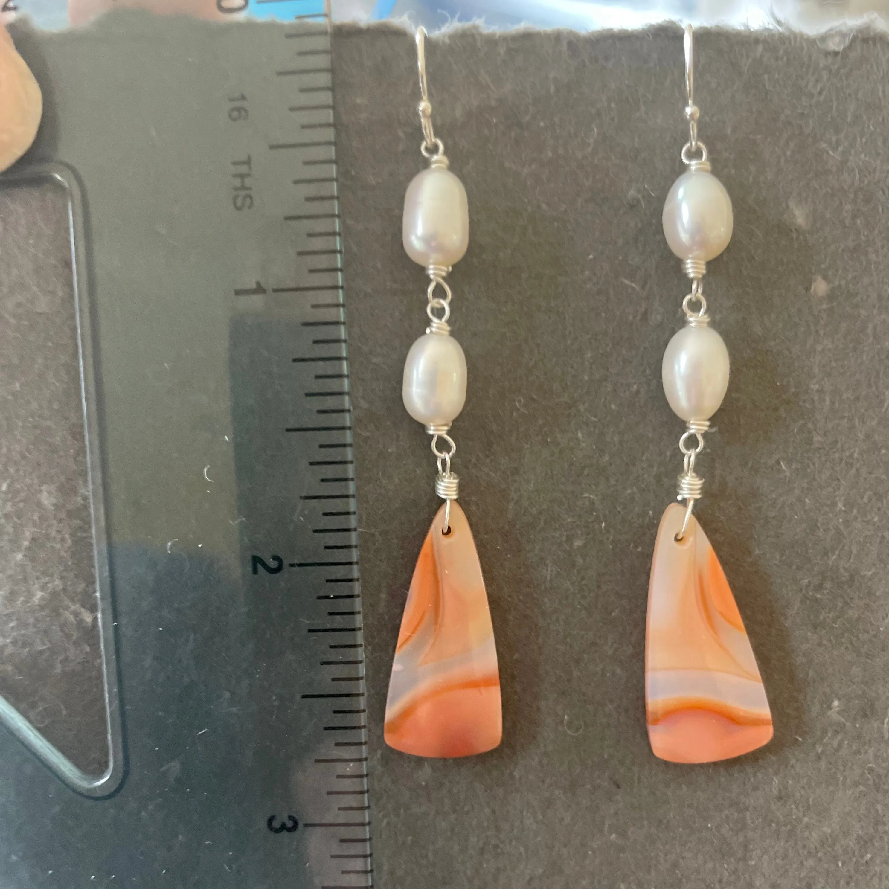 Carnelian Agate and Pearl earrings, OOAK