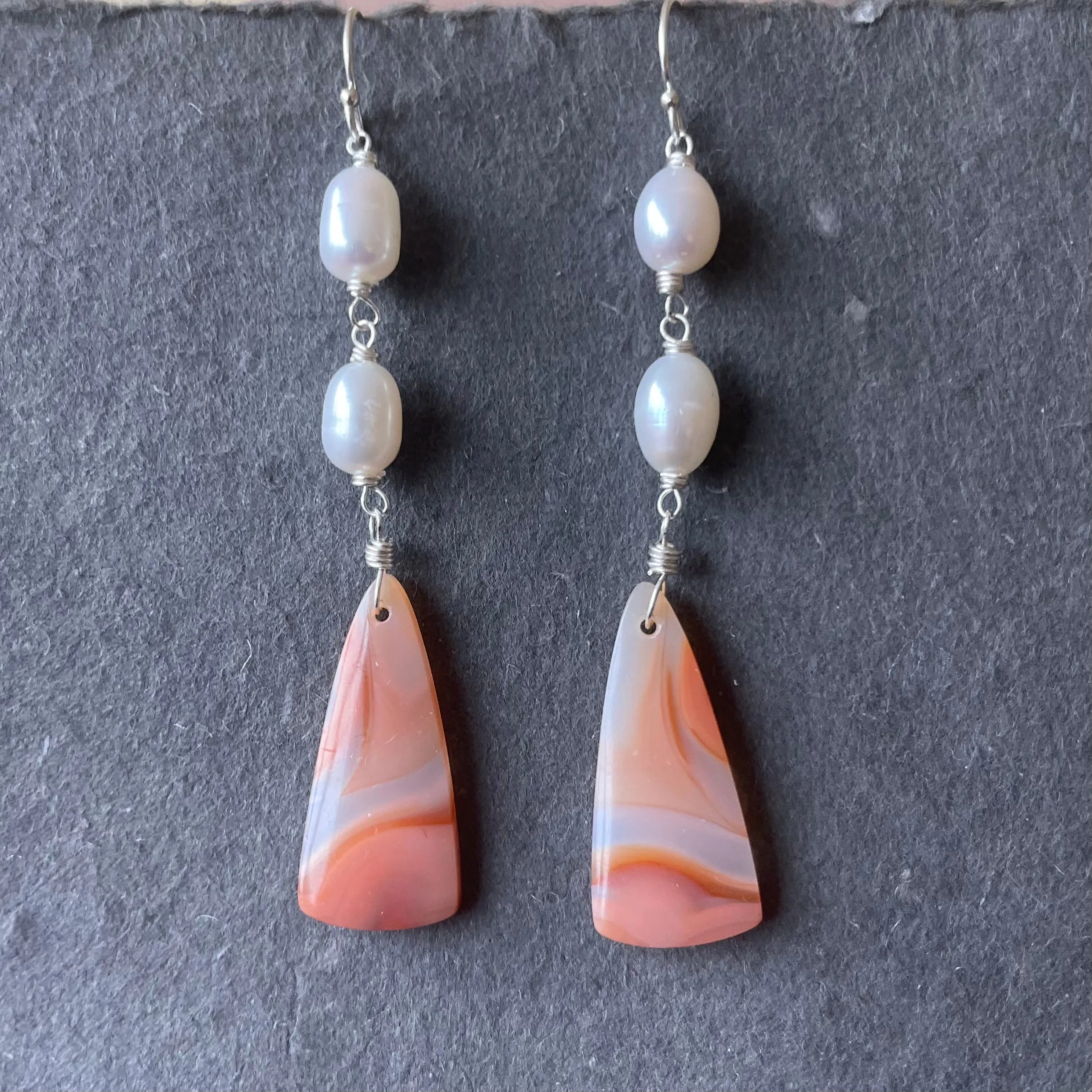 Carnelian Agate and Pearl earrings, OOAK