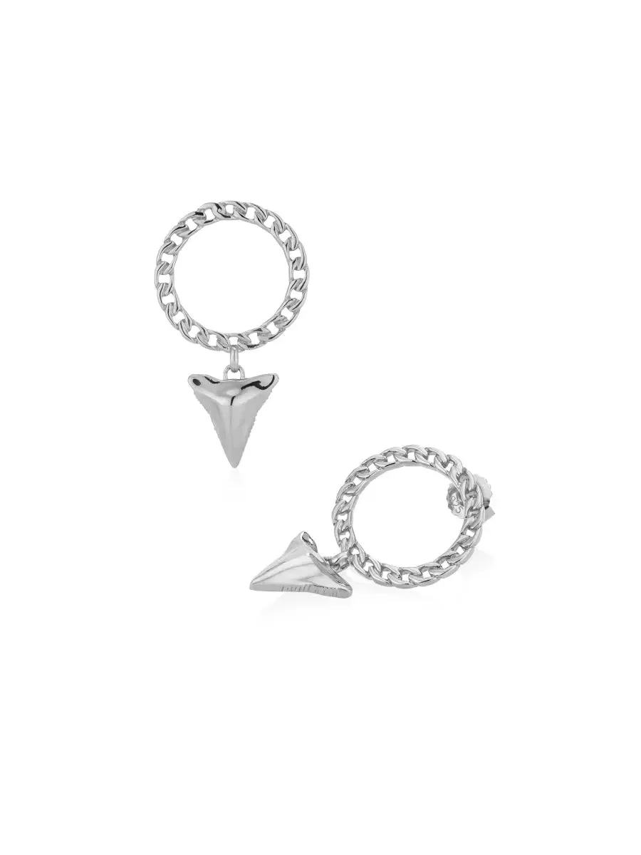 CHAIN HOOP SHARKTOOTH EARRINGS | Silver