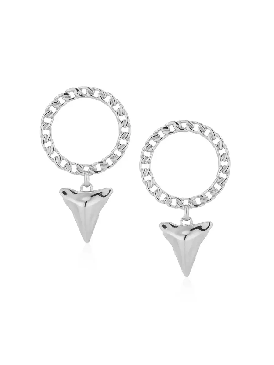 CHAIN HOOP SHARKTOOTH EARRINGS | Silver