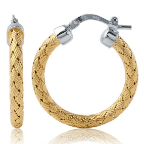 Charles Garnier 25mm Sterling Silver Milan Mesh Hoop Earrings With an 18k Yellow Gold Finish