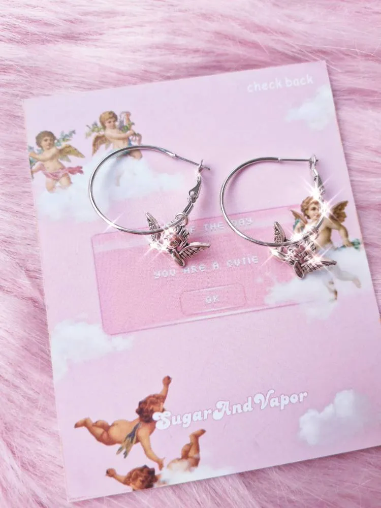 Cherub Angels Metal Hoop Earrings