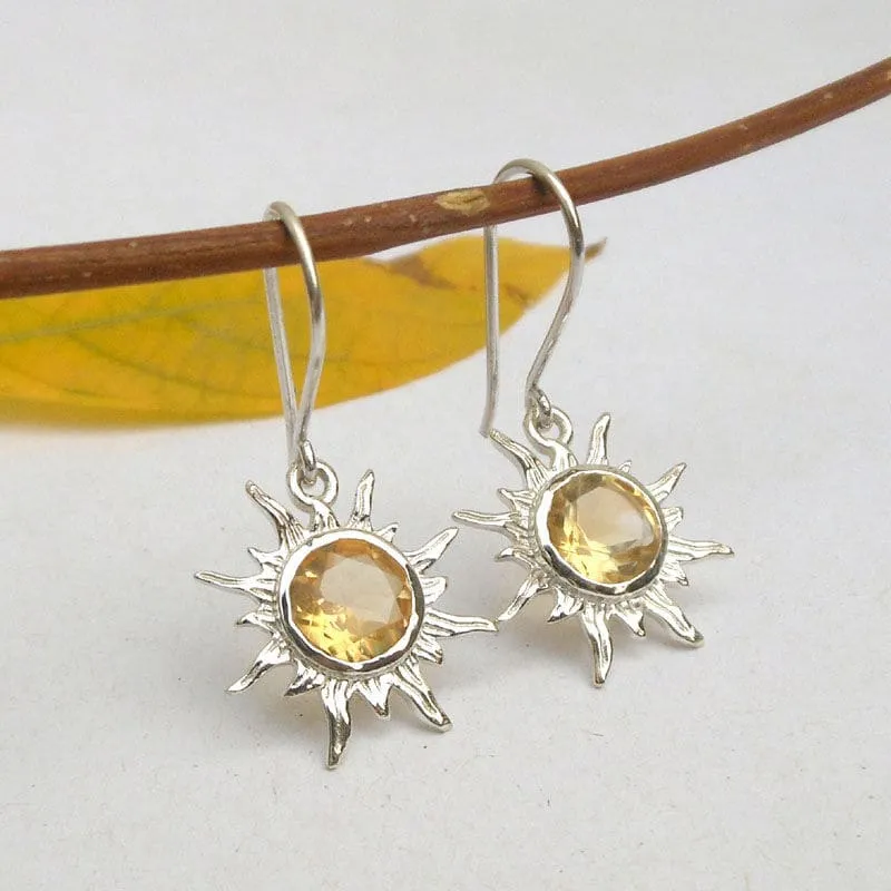 Citrine Earring 925 Sterling Silver Citrine Sunrise Shaped Dangle Earring Handmade Earring Sun Charm Citrine Sunrise Earrings Boho Jewelry Birthday Gifts