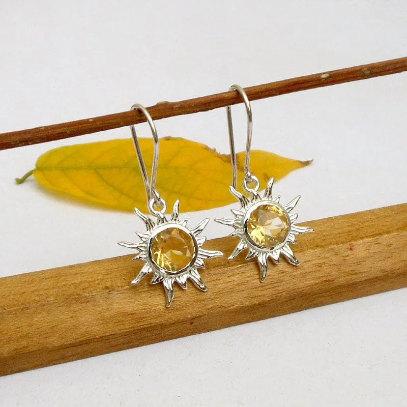 Citrine Earring 925 Sterling Silver Citrine Sunrise Shaped Dangle Earring Handmade Earring Sun Charm Citrine Sunrise Earrings Boho Jewelry Birthday Gifts