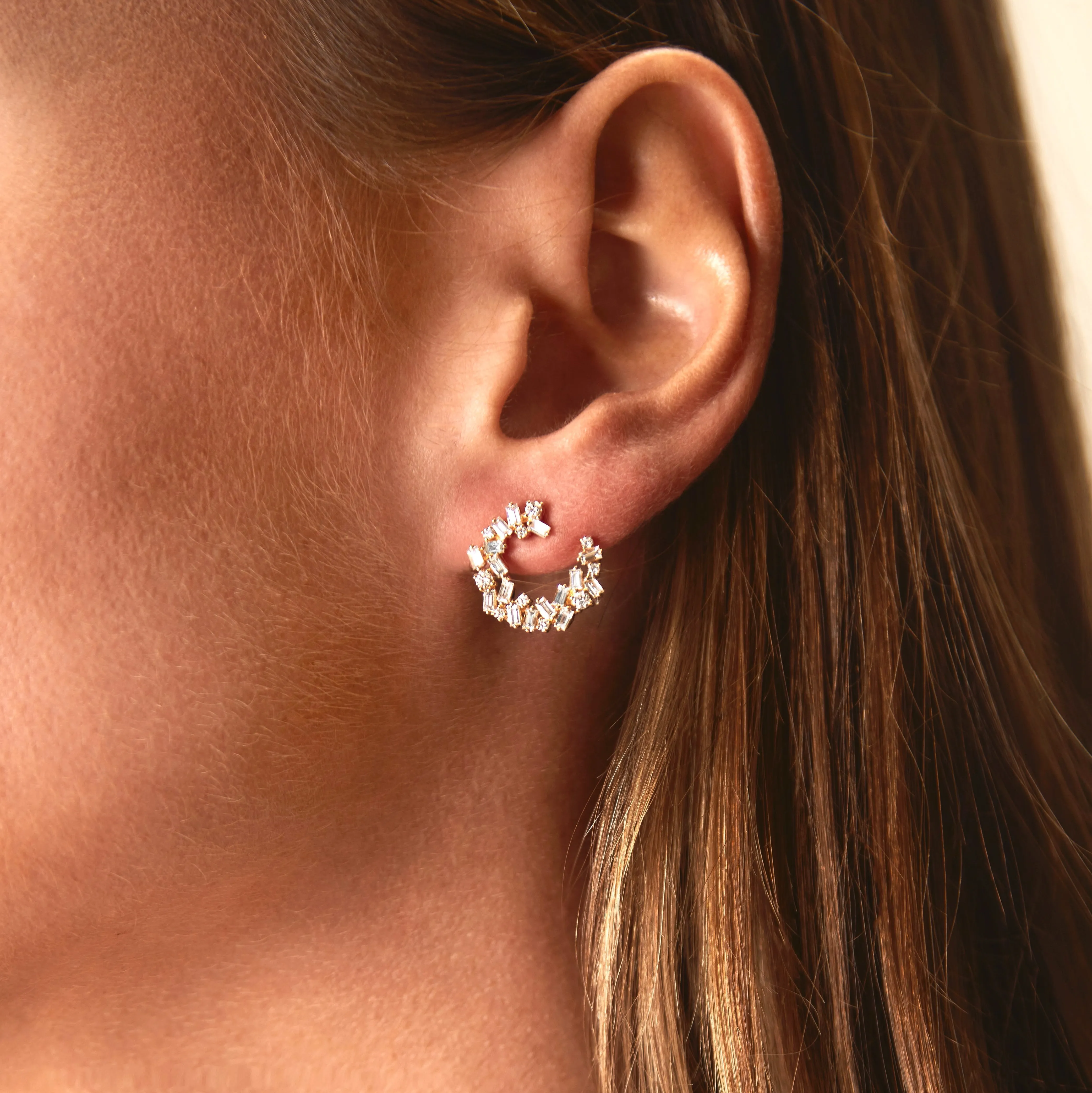 Classic Diamond Sideways Cluster Mini Hoops