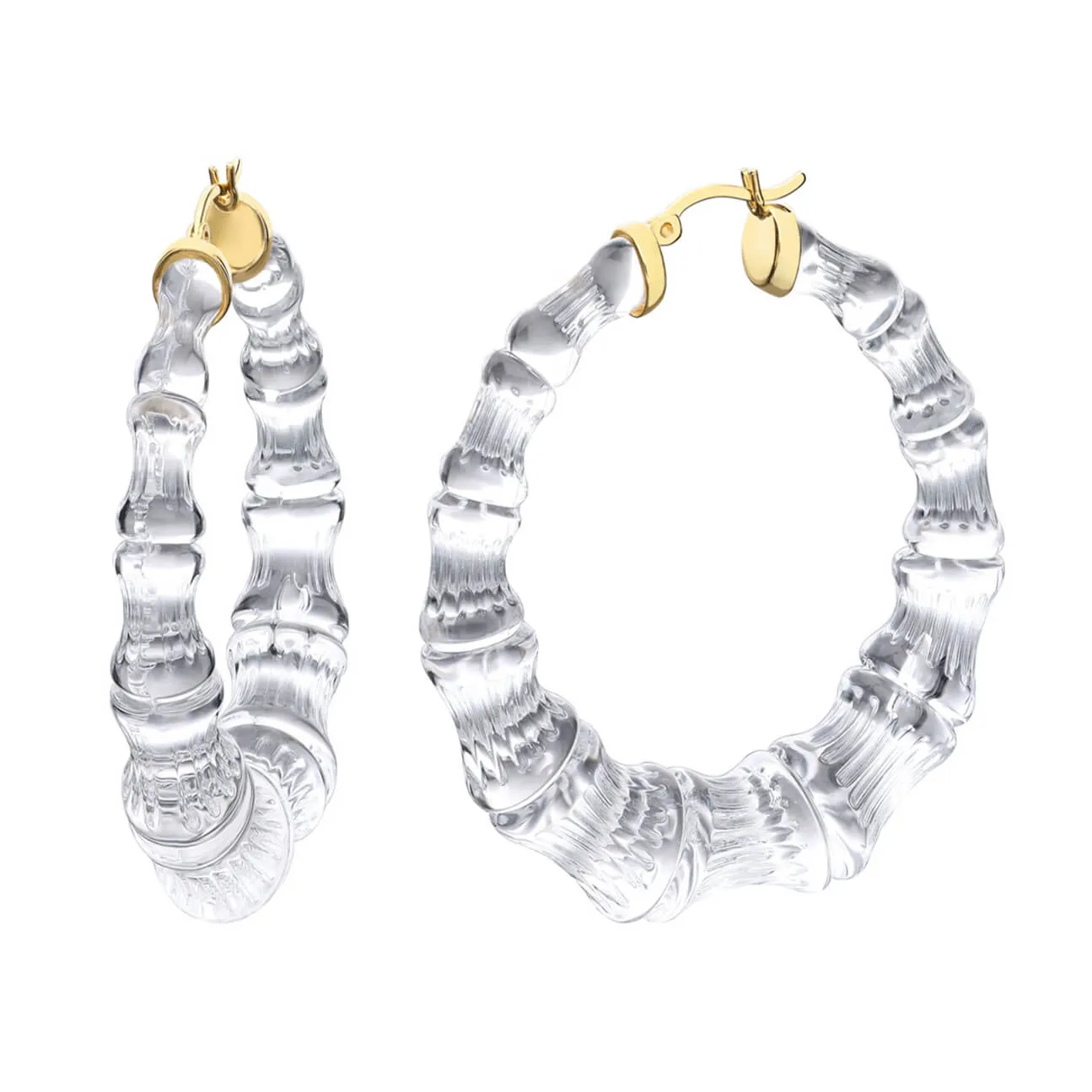 Clear Lucite Bamboo Hoop Earrings