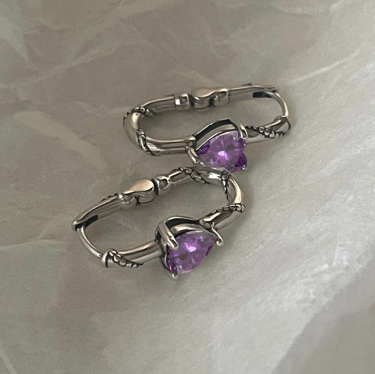 Cool Love Heart Purple Amethyst Crystal Earrings