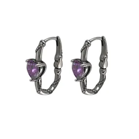 Cool Love Heart Purple Amethyst Crystal Earrings