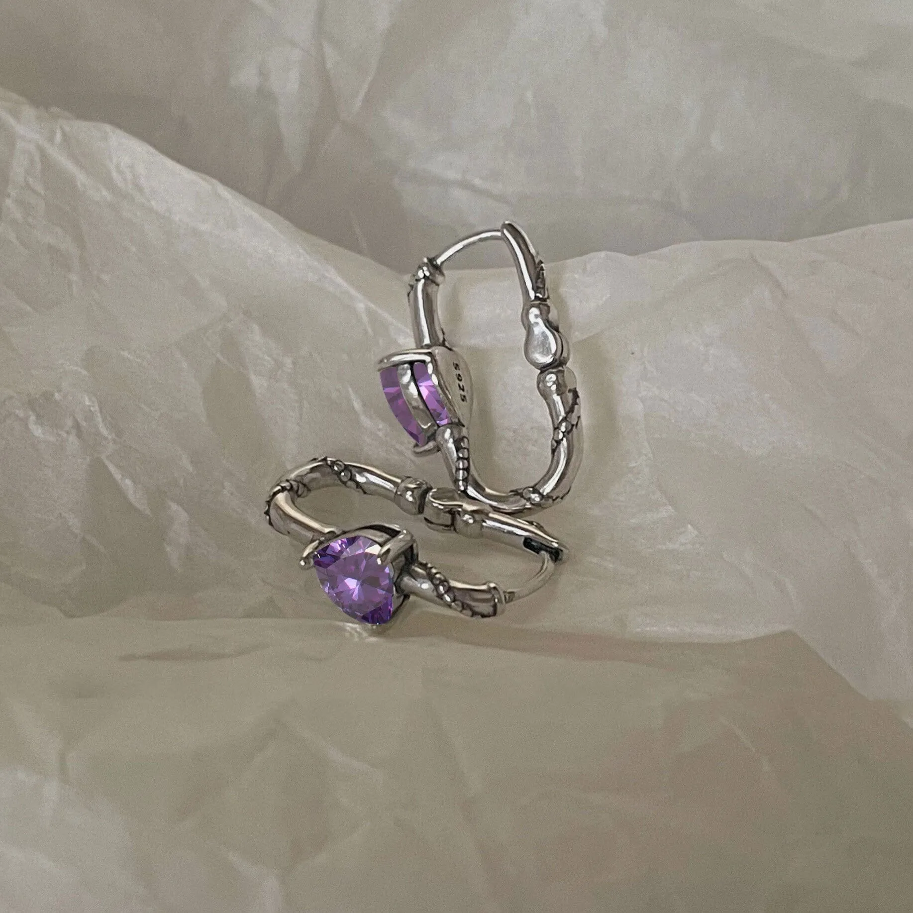 Cool Love Heart Purple Amethyst Crystal Earrings