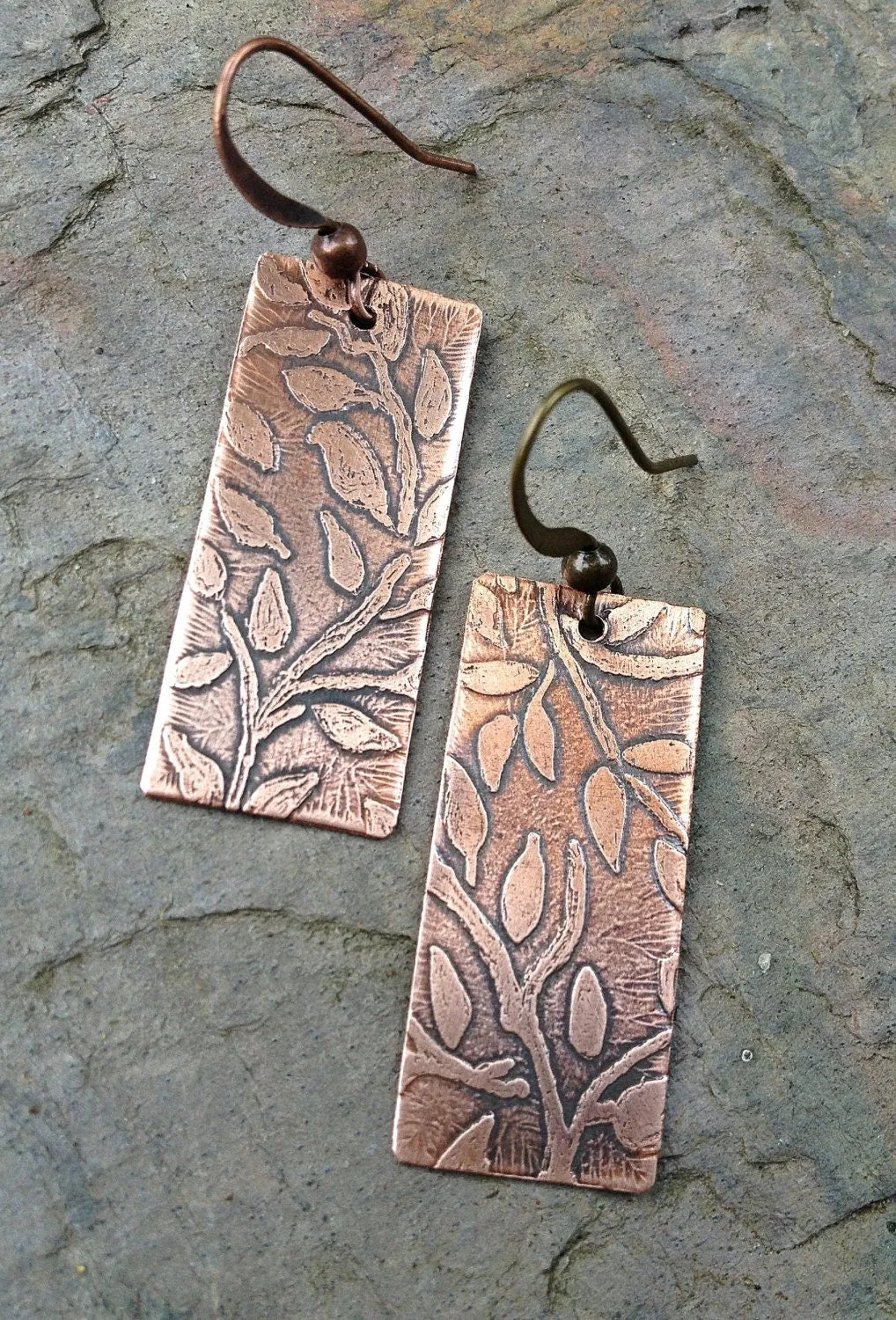 Copper Earrings, Leaf Earrings Copper, Copper Dangle Earrings, Nature Jewelry Earrings, Etched Copper Earrings, Copper Etched Jewelry